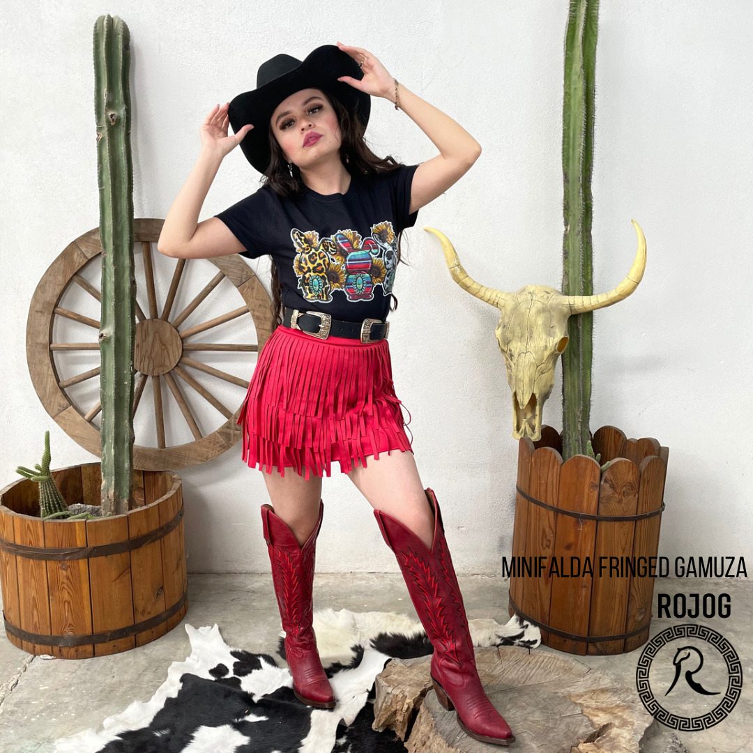 Mini Falda Fringed - Rojo G